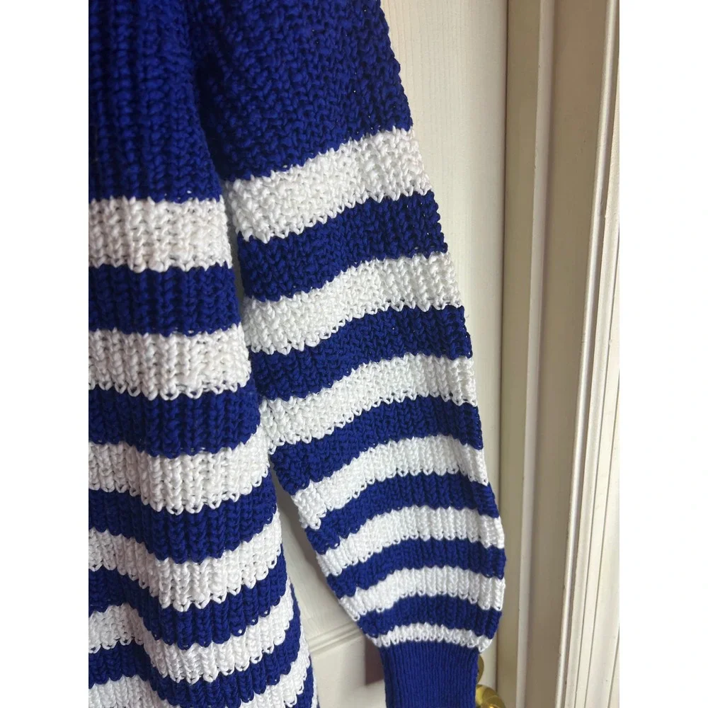 Michael Kors Blue White Striped Knit Crew Neck Sweater Size M‎ NWT